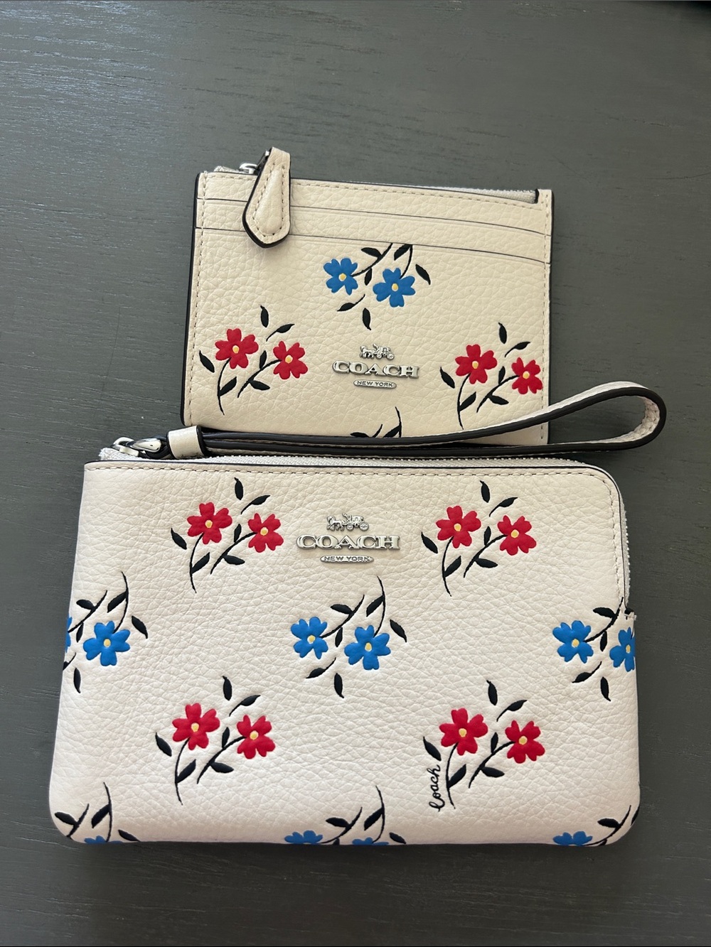 Coach Floral Wristlet and Card Case Set in Cream